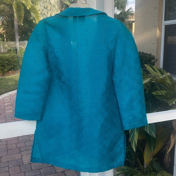 Chico's Travel Collection Textured Shirt Jacket Sz 0 Small Teal Blue Like New - Picture 17 of 17